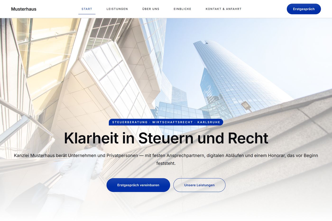 Startseite der Demo für eine Steuerkanzlei