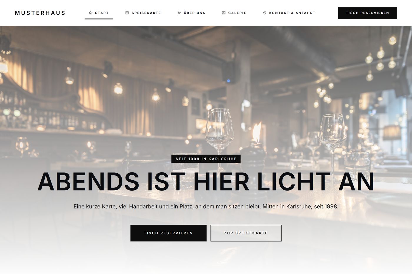 Startseite der Demo für ein Restaurant