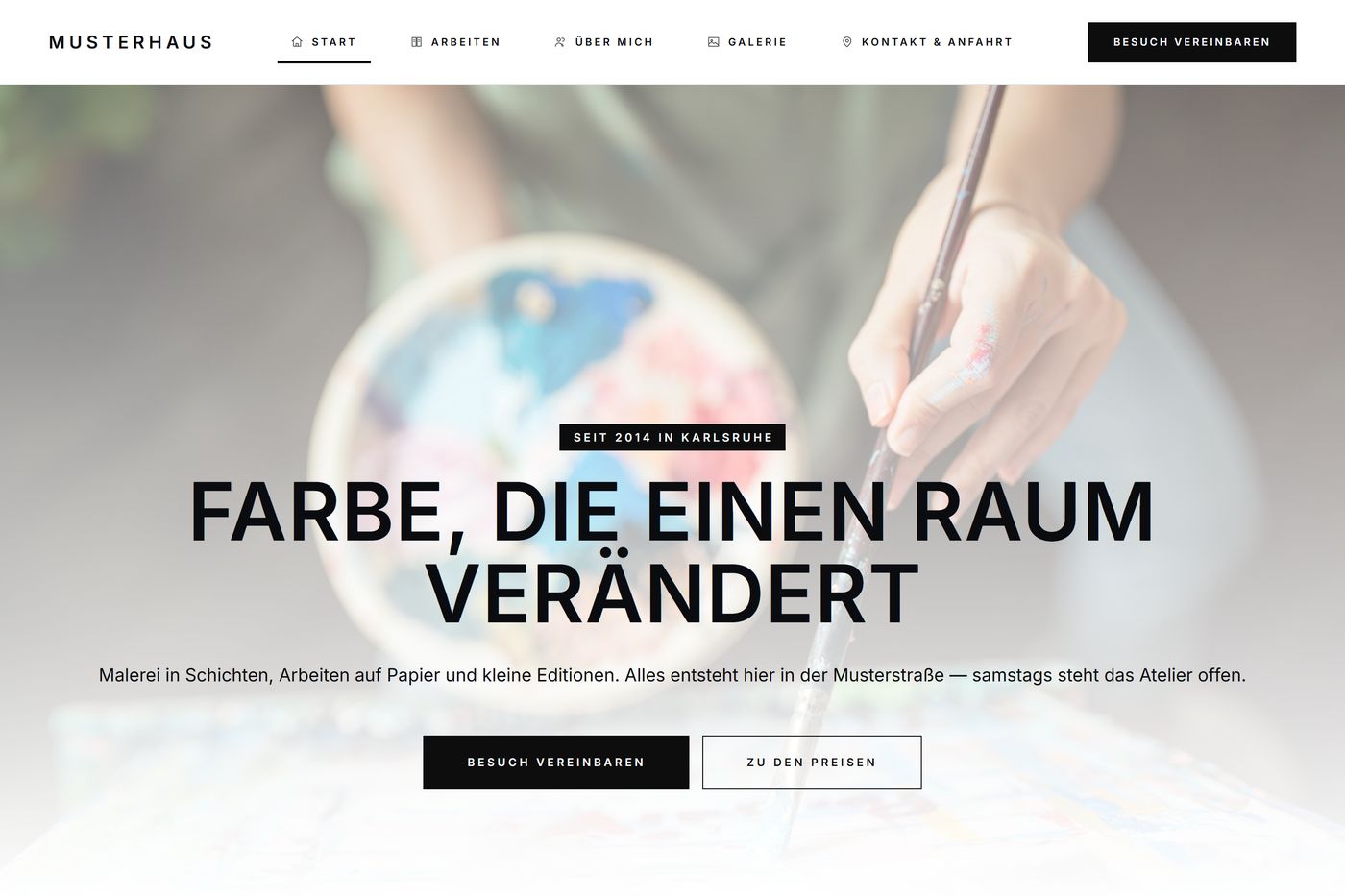 Startseite der Demo für ein Atelier