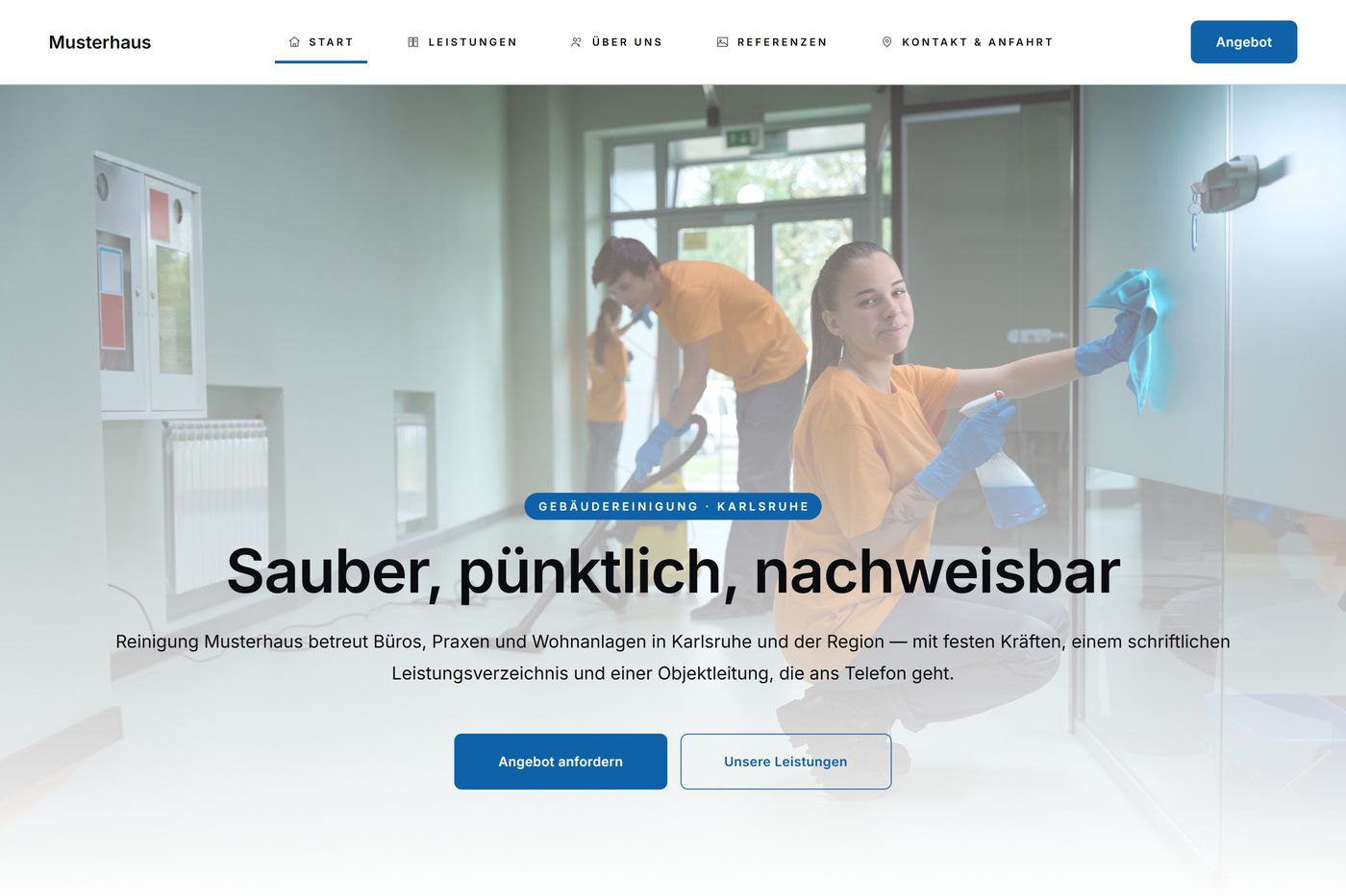 Startseite der Demo für eine Gebäudereinigung