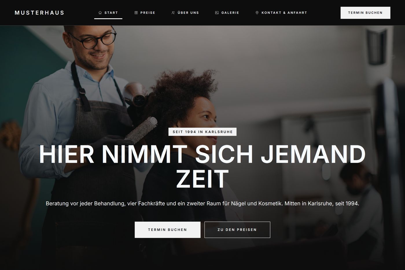 Startseite der Demo für einen Friseursalon